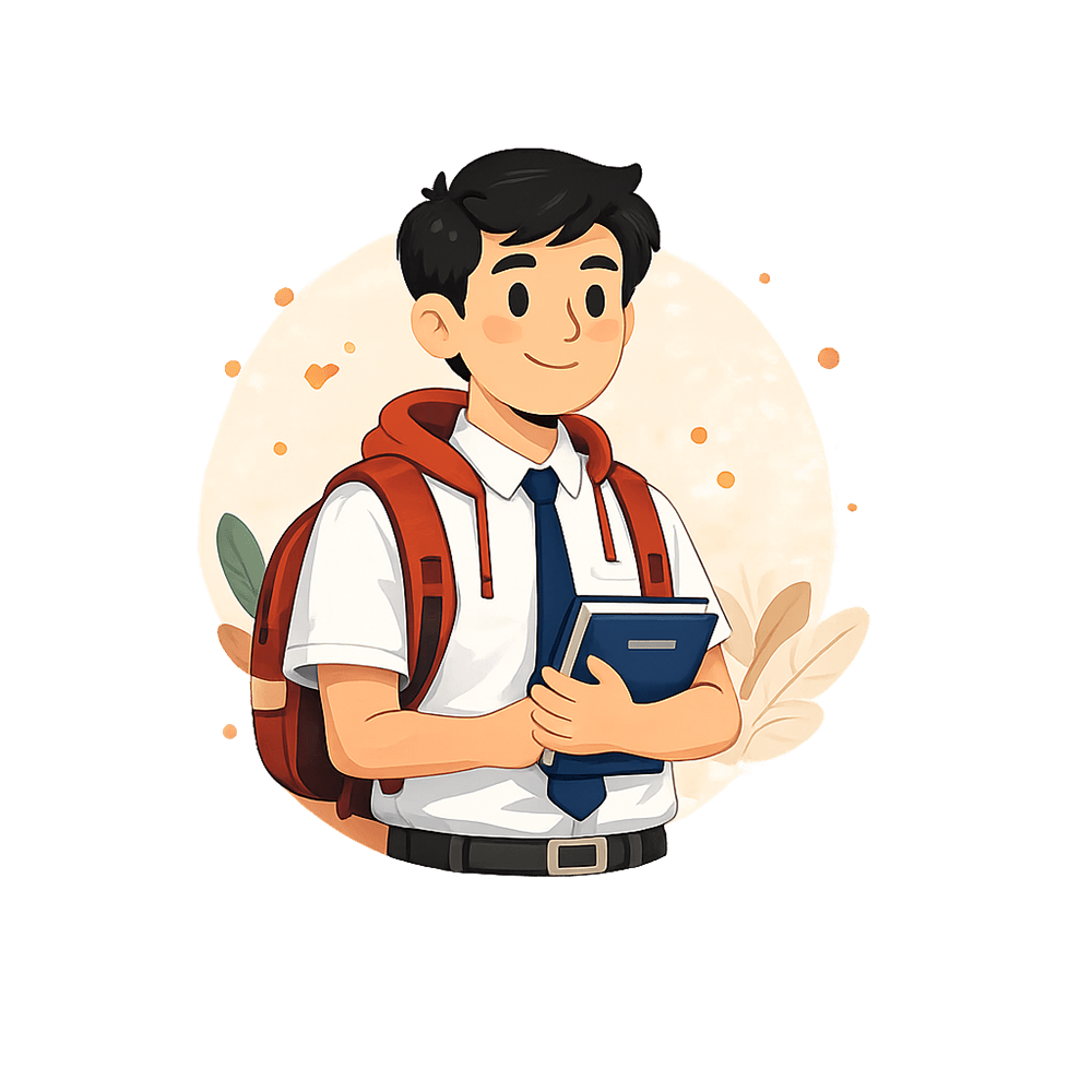 Ilustrasi pelajar membawa buku dan tas sekolah