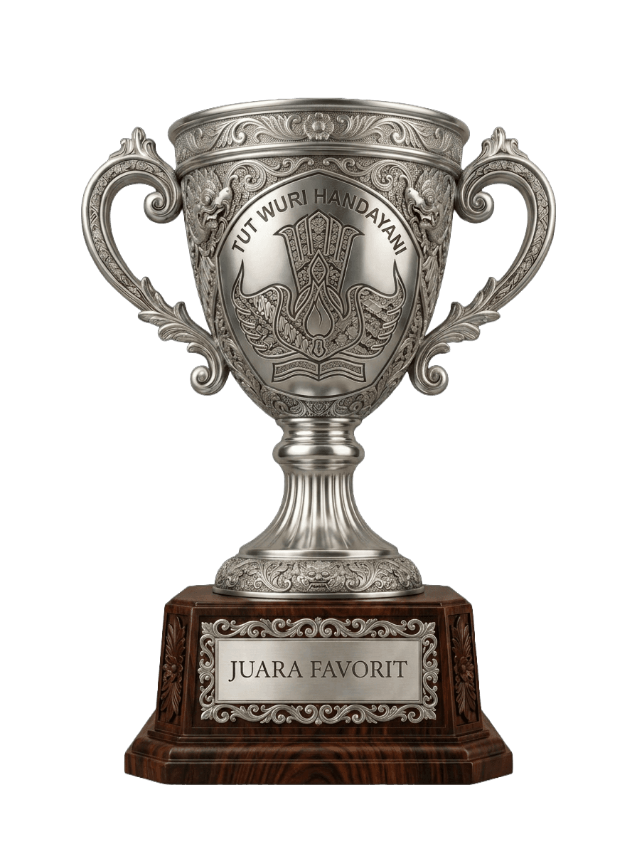 Piala Badan Bahasa berwarna perak dengan pelat Juara Favorit