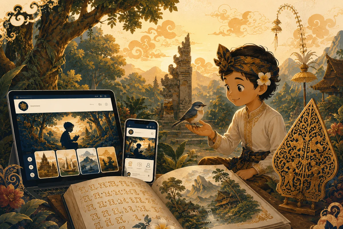 Ilustrasi Penjaga Hutan dan Burung Kecil, bagian pertama