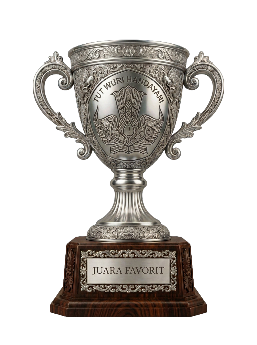 Piala Badan Bahasa berwarna perak dengan pelat Juara Favorit